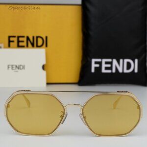 BRAND NEW Fendi FE40039U 10L Gold Yellow Mirror Unisex Geometric Sunglasses
